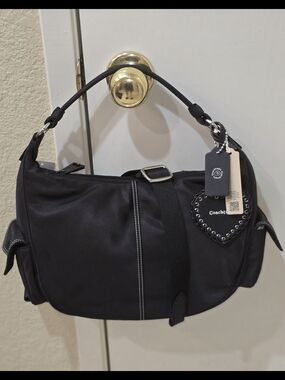 Coach Coachtopia Black Shoulder Bag with Studded Heart Tag